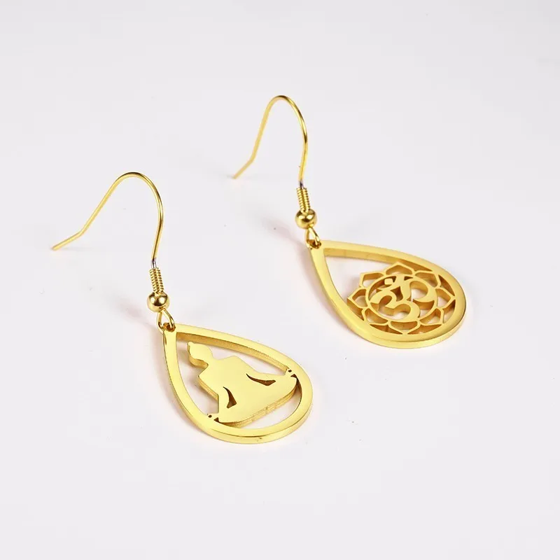 RIR Minimalism Indian OM Yoga Irregular Drop Earrings Stainless Steel Meditation Lotus Elegant Ladies Jewellery | Украшения и