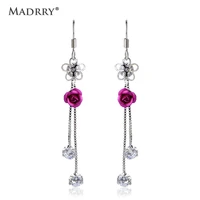 madrry high quality rose dangle earrings cz zircon lady romantic dress accessories for banquet party expensive gift women love