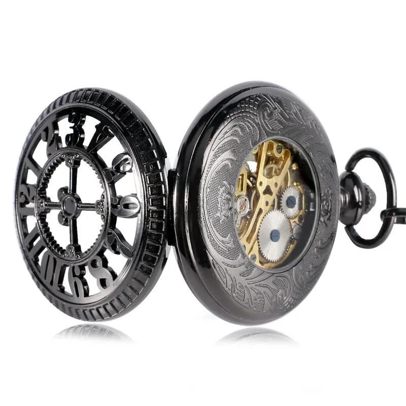 

Bronze Noctilucent Dial Black Steampunk Cartoon Mouse Hand Winding Mechanical Pocket Watches Skeleton Pendant with Chain Men