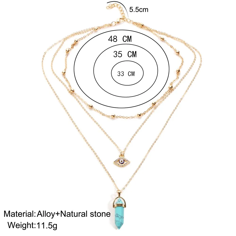 Ай Vintage Opal камень Чокеры Цепочки и ожерелья Модные многослойный кристалл кулон