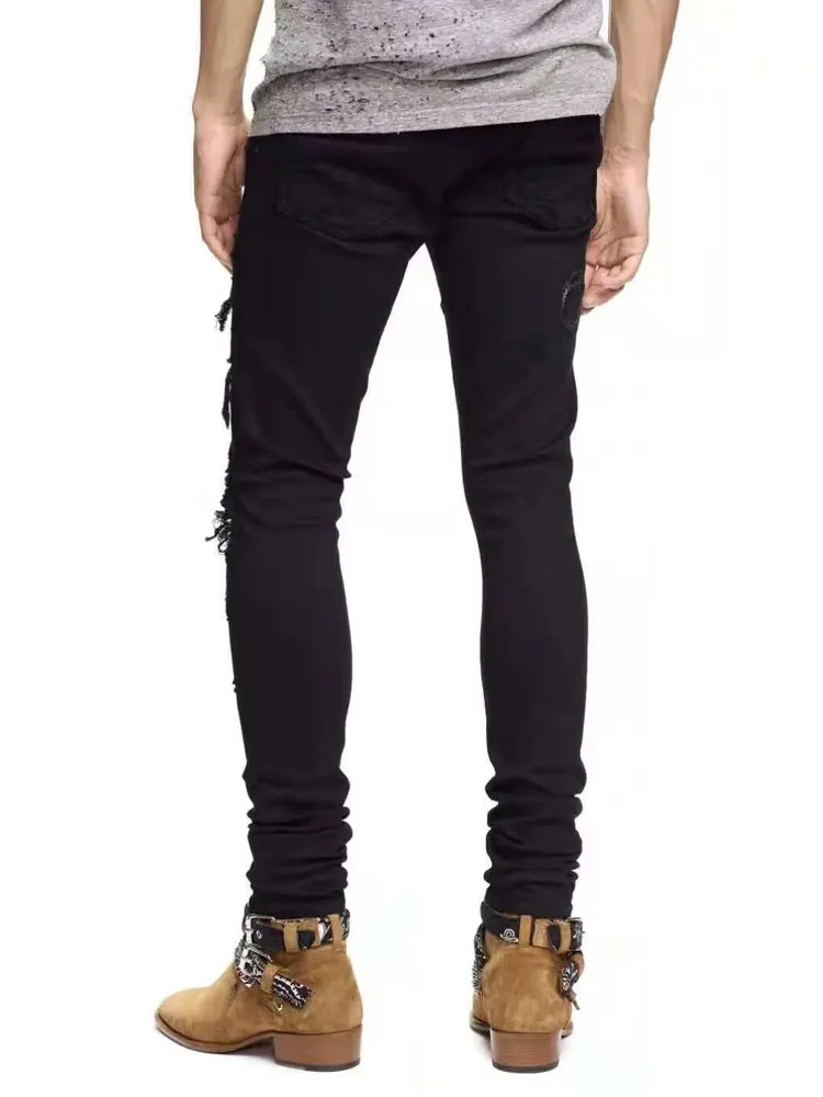 Американский уличный стиль модные мужские джинсы Slim Fit змея вышивка панк рваные джинсы для мужчин брендовая Дизайнерская обувь уличная хип хоп