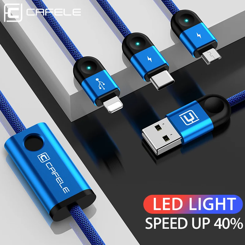 Cafele 3в1 USB кабель для iPhone + usb type C Micro зарядки 3 телефонов одновременно Xiaomi huawei|Кабели