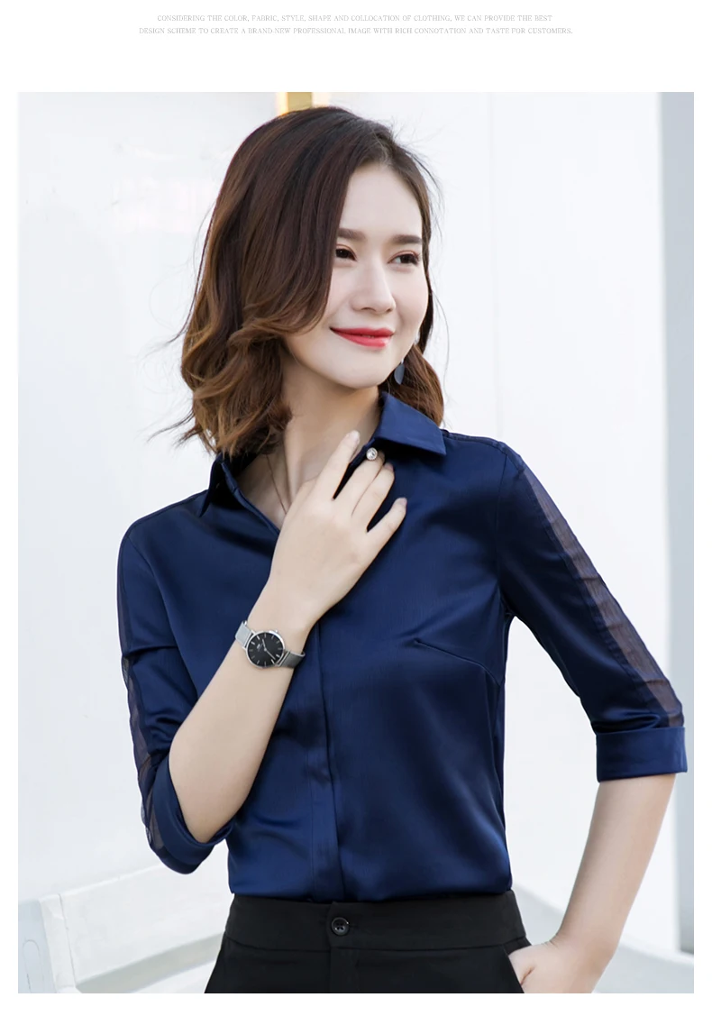 Fashion women Satin shirt Summer new half sleeve casual loose blouses office ladies plus size work wear tops