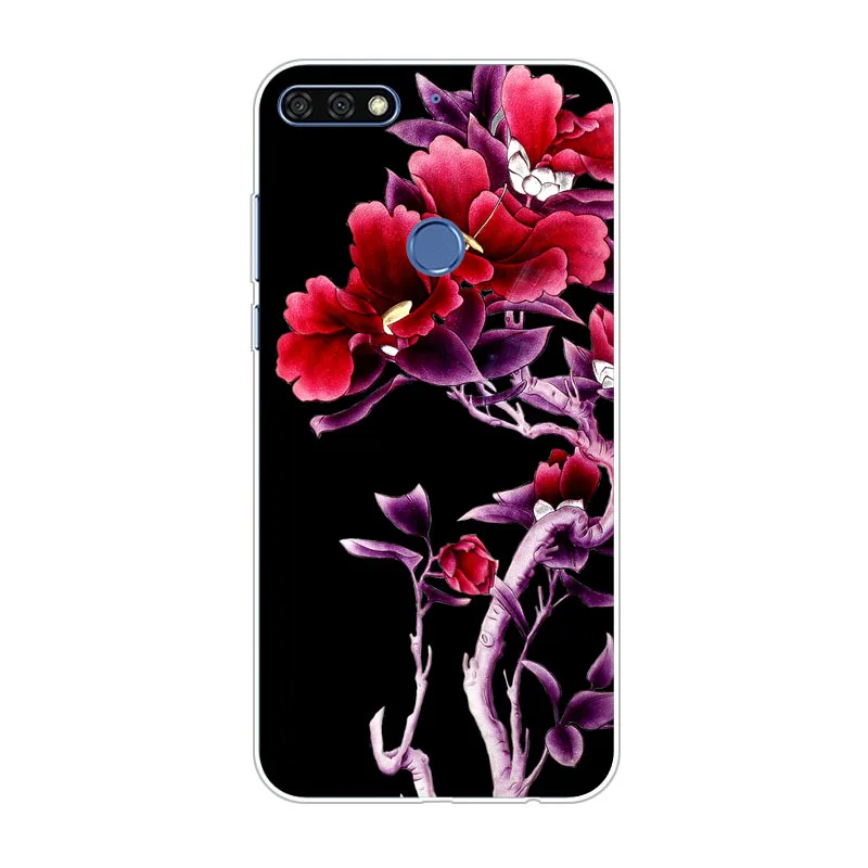 Huawei honor 7c Case Silicon Flower Painted Painting Soft TPU Back Cover for pro Protect Phone cases shell |