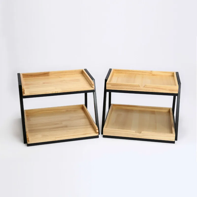 Two-layer pine steel frame pastry cake cake bakery baking showcase in the island cabinet display soft furnishings