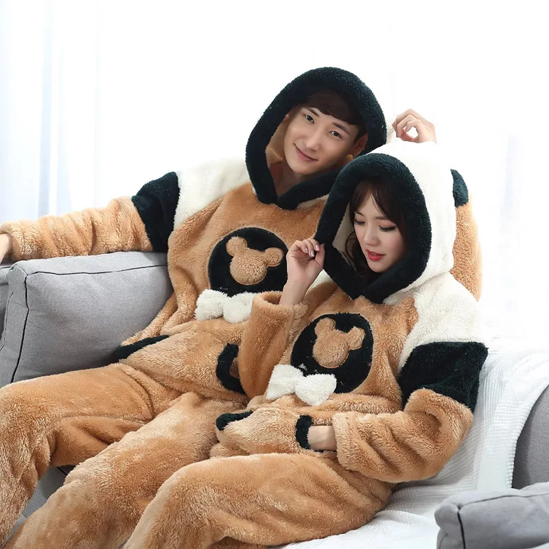 Пижамный комплект с милым мультяшным медведем мягкие теплые коричневые