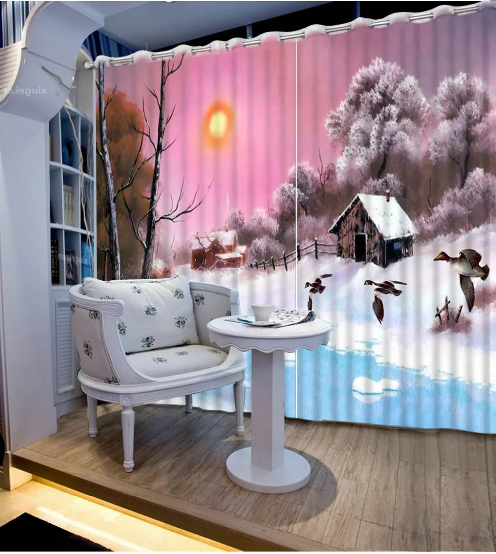 

Customize buyer size curtain sunshine decorative window curtains winter scenery curtain styles for bedrooms