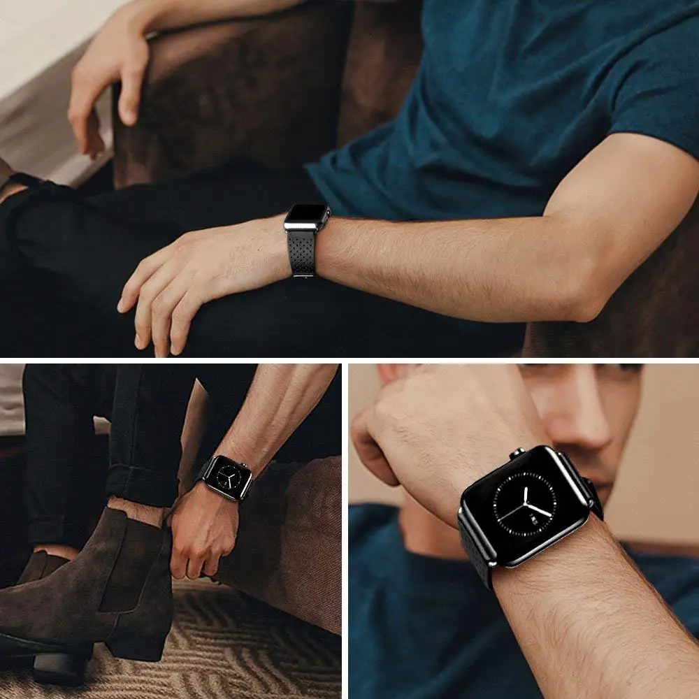 Спортивный ремешок 38 мм 42 из натуральной кожи iWatch для замены с застежкой