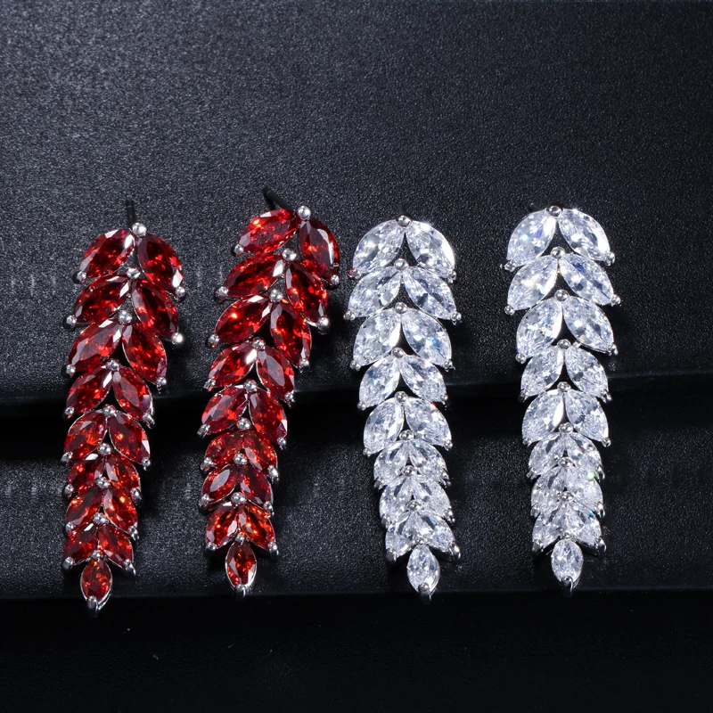 Женские вечерние нные серьги подвески с фианитом цвета белого золота|dangling earrings for