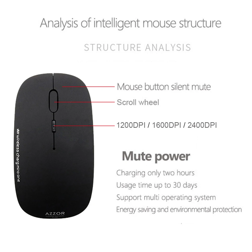 AZZOR V8 перезаряжаемая USB Bluetooth 3 0 Беспроводная мышь Бесшумная оптическая мини 2400 dpi