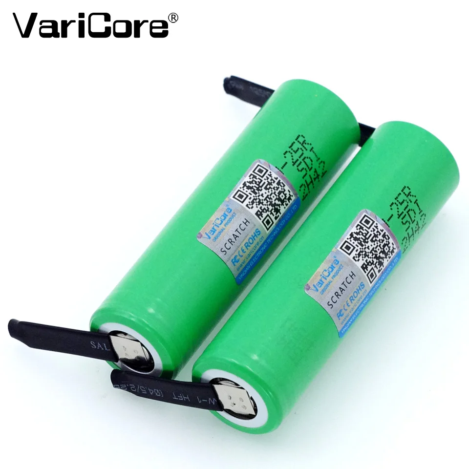 

VariCore новый бренд 18650 2500 мАч перезаряжаемая батарея 3,6 В INR18650-25R 20A разряд + DIY никель