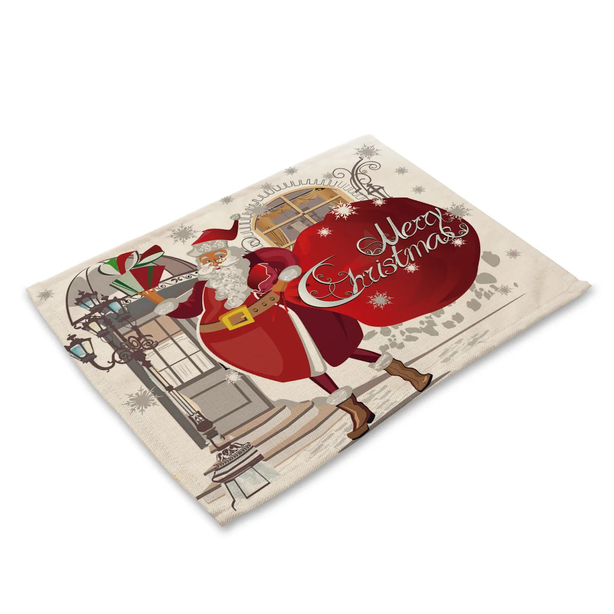 Cartoon Cotton Linen Christmas Placemat Rectangle Table Mats for Dining Table Home Kitchen Decoration Accessories Table Coaster