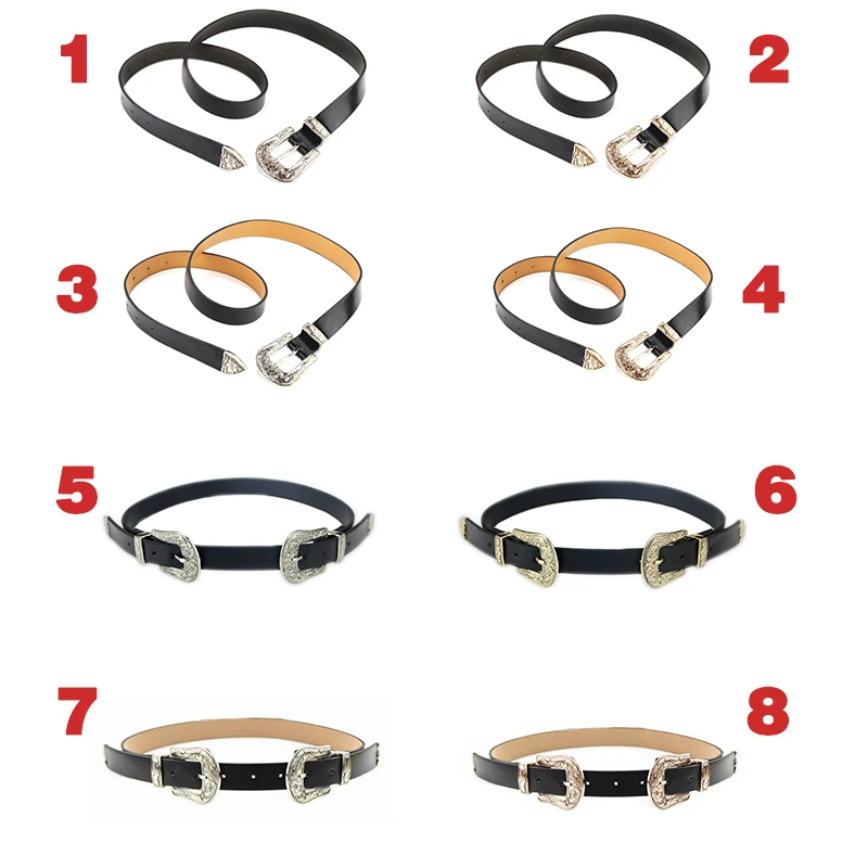 

Newly Vintage Women Carved Single/Double Metal Pin Buckle Belts PU Leather Jeans Belt Strap m99