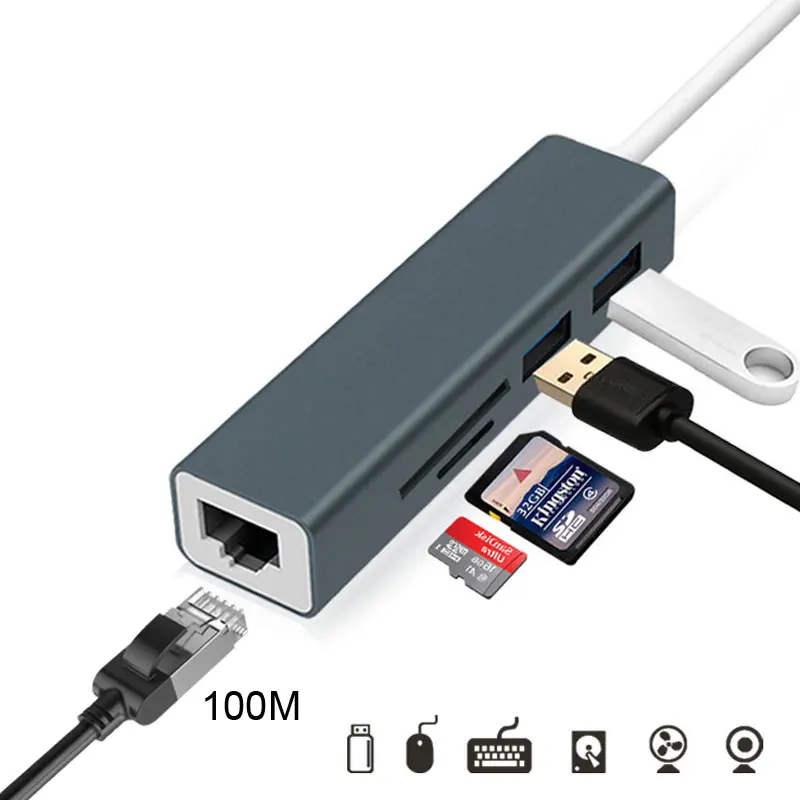 Mosible концентратор USB type C к RJ45 Thunderbolt 3 адаптер для MacBook Pro type-C с 100 Мбит/с Gigabit Ethernet TF SD Reader слот