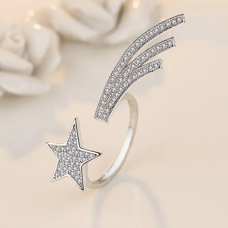 2019 New Fashion White Wing Star AAA Zircon Open Ring For Women Ladies Girls Birthday Party Wedding Gifts Jewelry Wholesale | Украшения и
