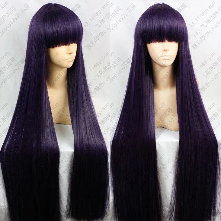 

Sailor Mars Rei Hino 100CM Long Straight Purple Black Heat Resistant Synthetic Hair Cosplay Wig + Wig Cap