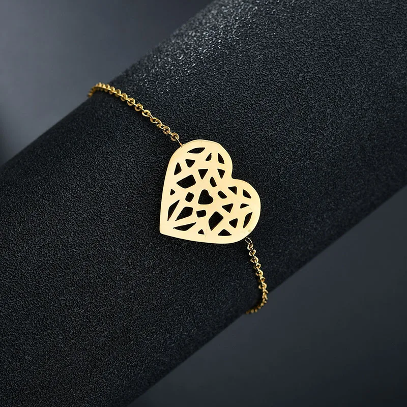 Женский браслет из нержавеющей стали ELSEMODE золотого цвета с полым сердцем