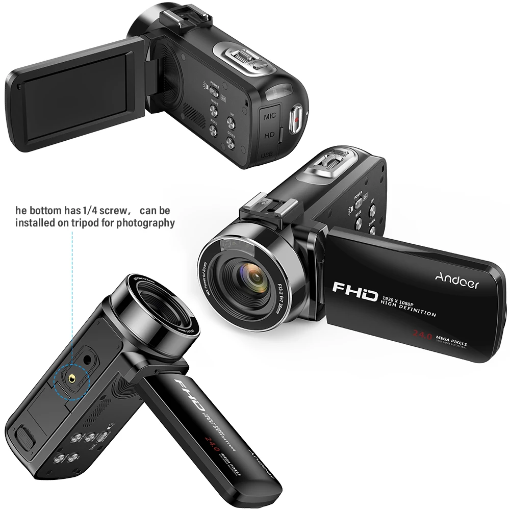 Andoer FHD 1080P Портативная Цифровая видеокамера Camecorder инфракрасное ночное видение 3," Вращающийся ЖК-экран 24MP 16X цифровой зум