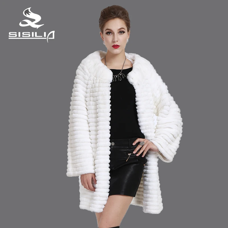 SISILIA 2016 Новый женщиныНатуральный мех кролика шуба Натуральная Кожа Рекс мода