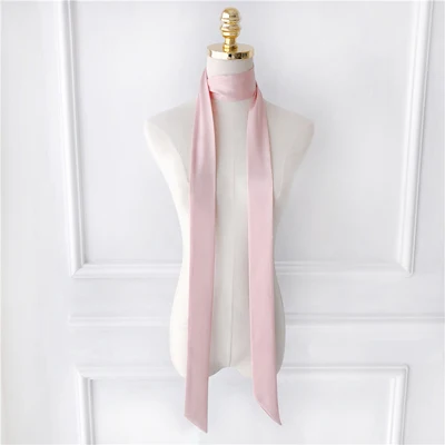 light pink Luna& Dolphin, женский длинный шарф, 200*5 см, сплошной цвет, шифон, шелковые шарфы, резина, красный галстук, шарфы, черная повязка на голову, сумка, лента, чокер - Цвет: light pink