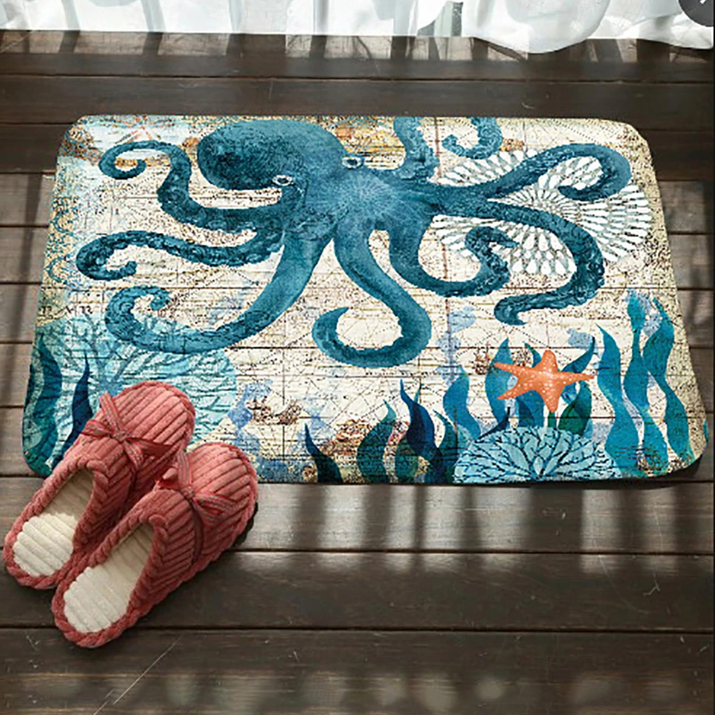 

Home Decoration Non-slip Floor Carpet Rug Short velvet Doormat Turtle SeaHorse Octopus Printed Pattern Bathroom Doormat Carpet
