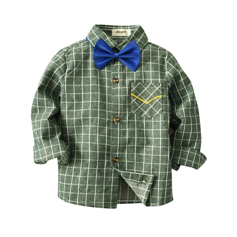 Рубашки для девочек блузки с бантом клетчатая красная рубашка длинным рукавом на