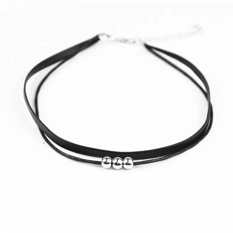 Модное Очаровательное ожерелье чокер с черными бусинами в полоску многослойное