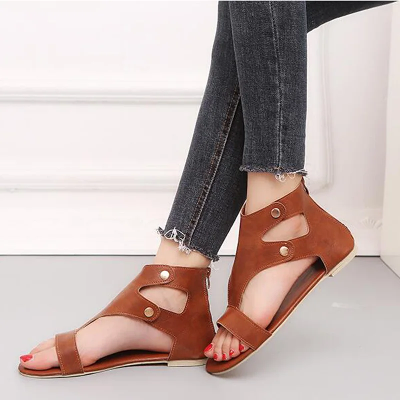 HEE GRAND/женские сандалии на плоской подошве с пряжкой лодыжке в стиле ретро римские