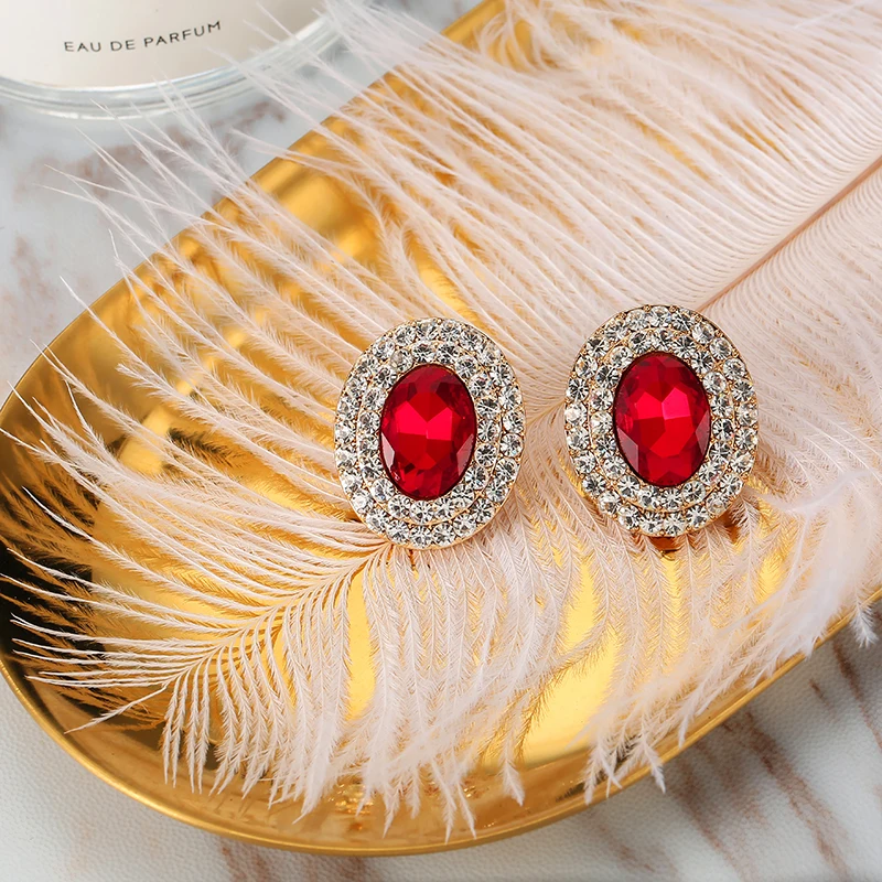 Женские круглые серьги-клипсы стразы с кристаллами не проколотые для свадьбы