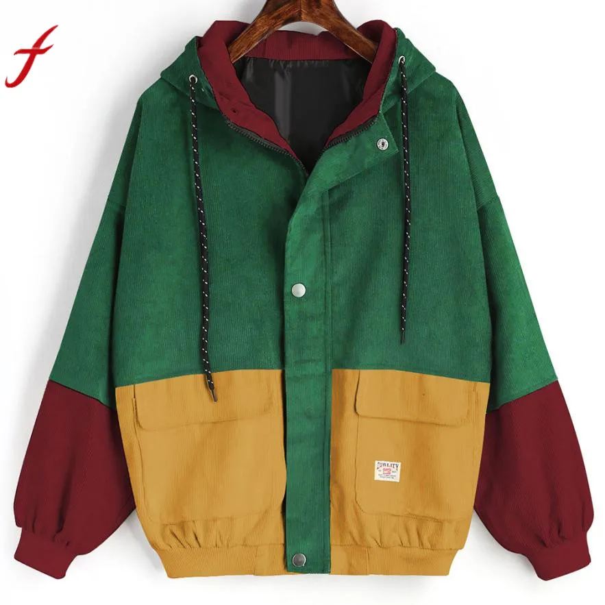 Женская Вельветовая куртка feitong ветровка с длинным рукавом на молнии 2018 # a40 |