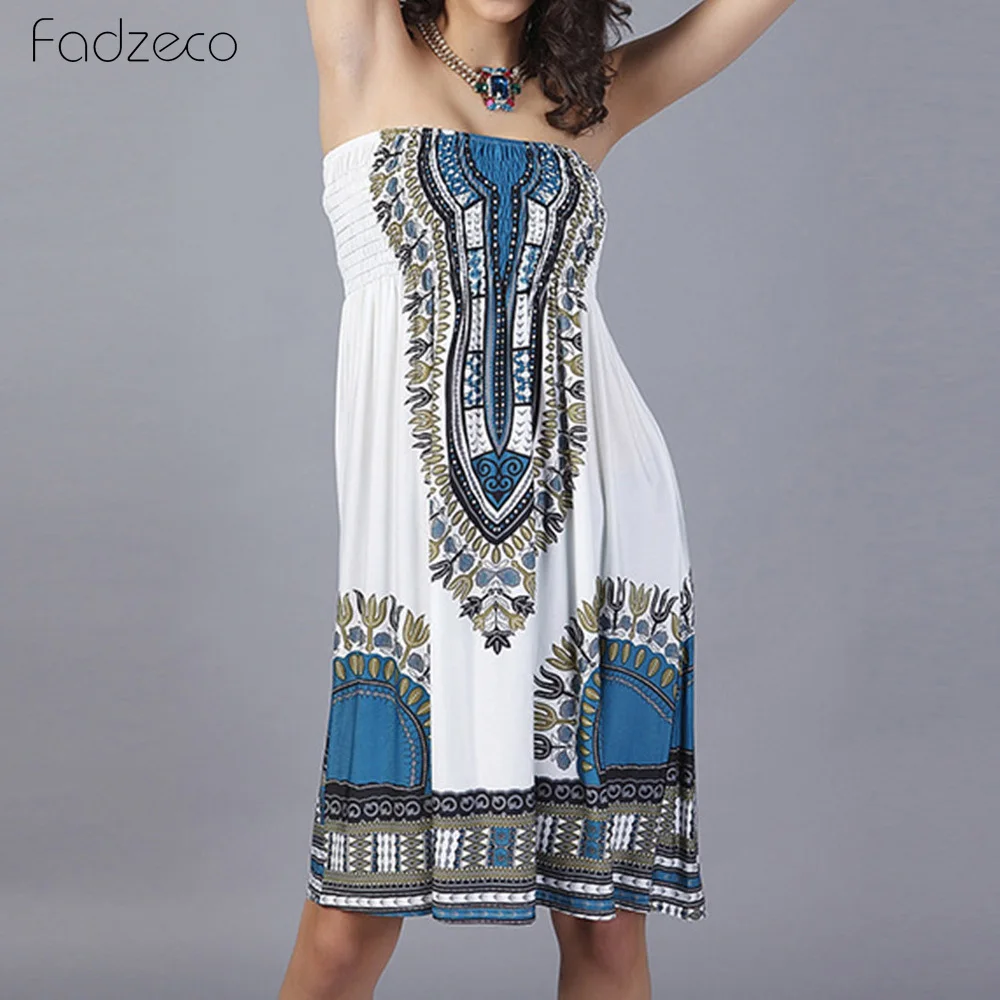 Женское плиссированное платье-бандо Fadzeco мини-платье в африканском стиле Пляжное