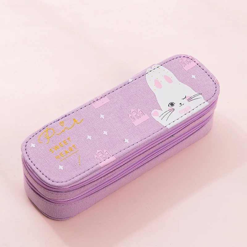 cute rabbit purple Чехол для карандашей ярких цветов, 2 слоя, коробка для ручек, мультяшная сумка для карандашей с фруктами, милый органайзер для канцелярских принадлежностей, Подарочная коробка для школьницы, чехол - Цвет: cute rabbit purple