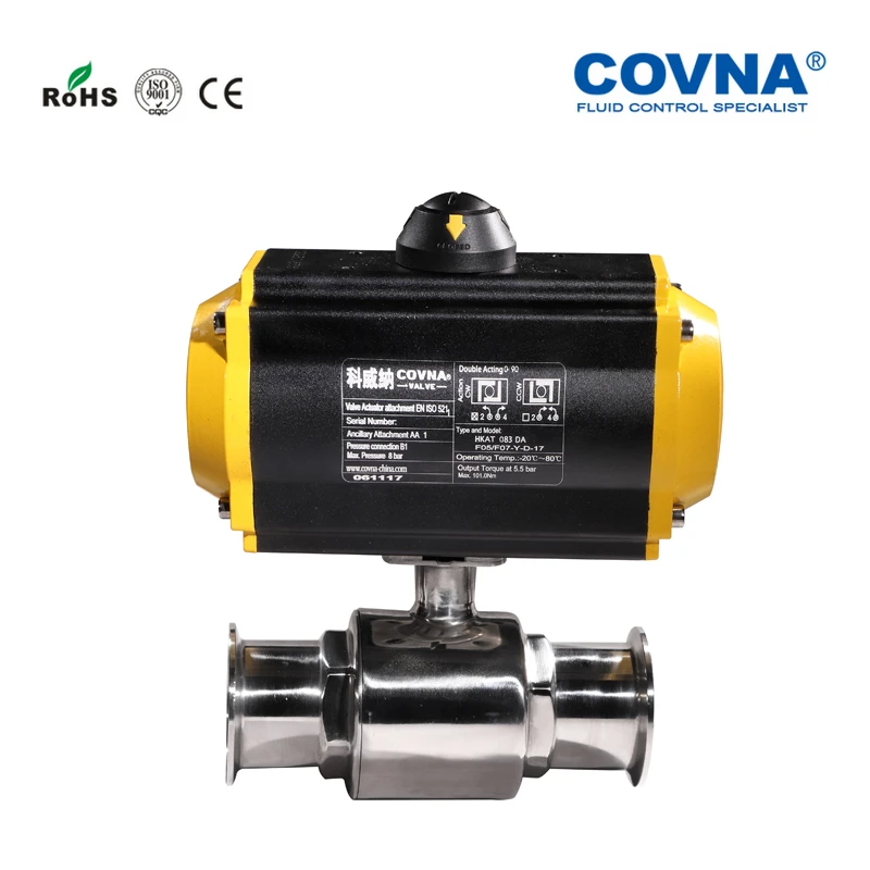 2.5'' Tri Clamp Connection Sanitary 2 Ways Pneumatic Ball Valve Double Acting Stainless Steel 304 PTFE Seat | Обустройство