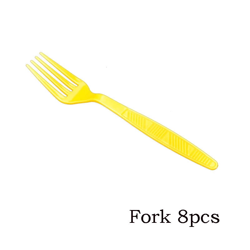 8pcs fork yellow 24 шт в упаковке многоцветная пластиковая вилка ложка нож одноразовая посуда товары для дня рождения - Цвет: 8pcs fork yellow