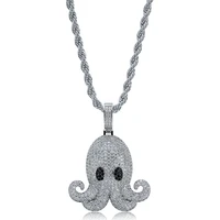 omyfun limited offer hip hop devilfish pendant necklace with 3mm rope chain bling cz micro paved animal pendants gold silver