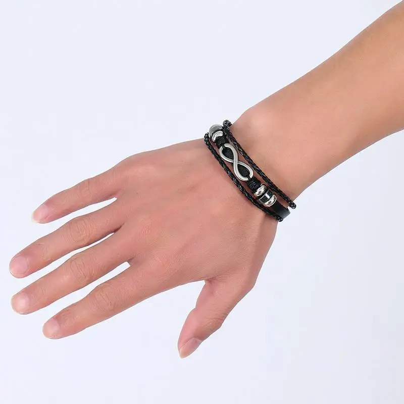 Infinity Men Bracelet Genuine Leather Black Hand Chain Friendship Brazelt Women Fashion Pulseira Masculina Dropshipping
