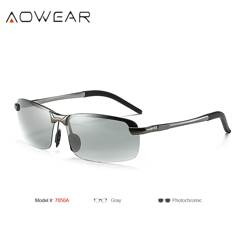 7050A Grey AOWEAR HD поляризационные фотохромные солнцезащитные очки, мужские очки-хамелеоны для вождения, мужские очки для вождения на День и ночь, Oculos Lentes Sol Hombre - Цвет линз: 7050A Grey