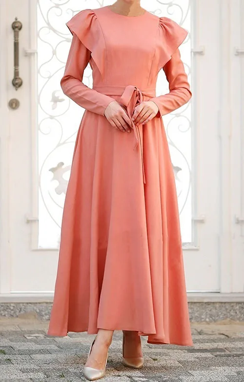 Orange pink Модные оборки, комбинированное платье dubai abaya мусульманское Тонкий Женская одежда кафтан платье исламский женские платья с длинным рукавом - Цвет: Orange pink