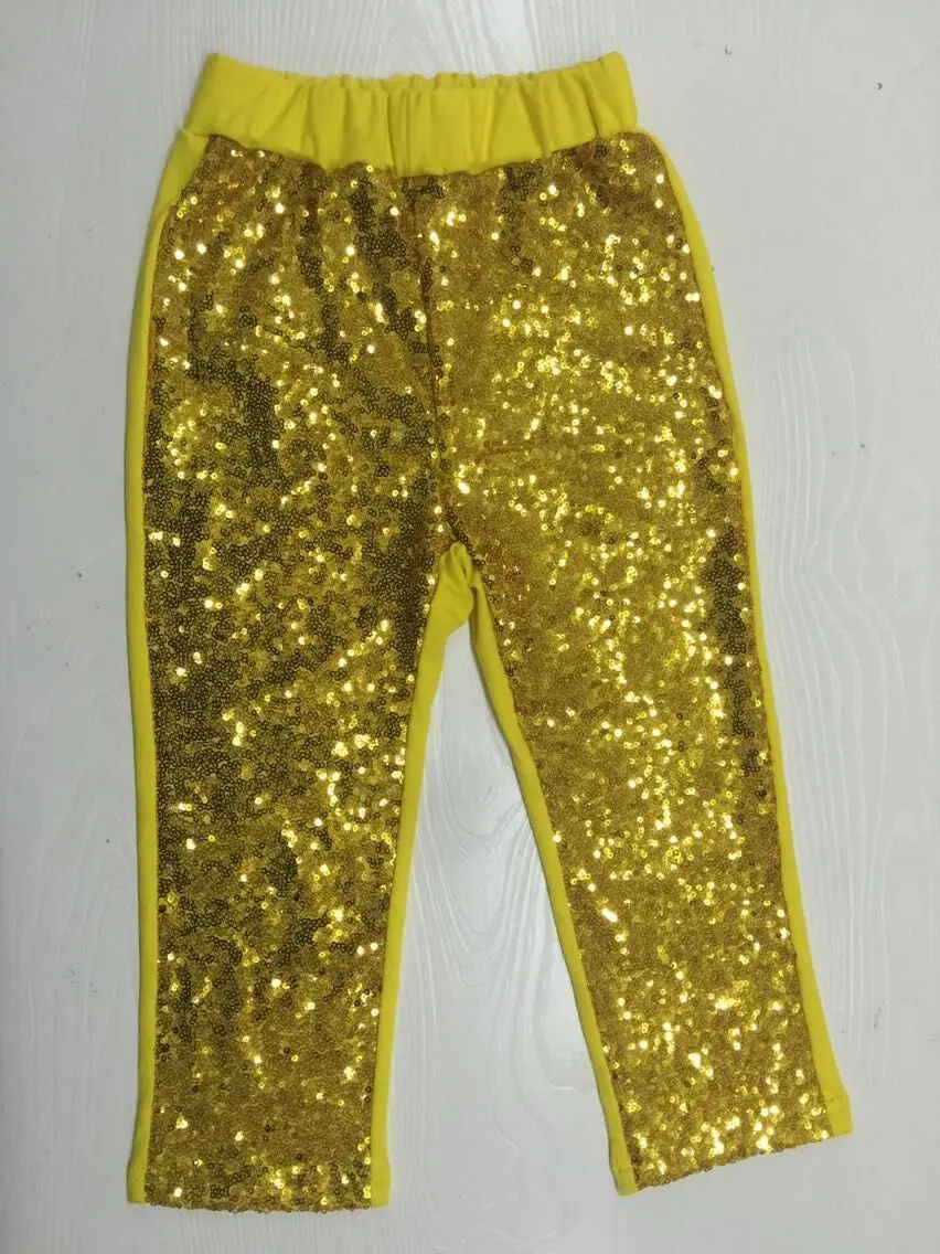 Брюки с блестками для девочек желтые золотые блестящие леггинсы фиолетовые