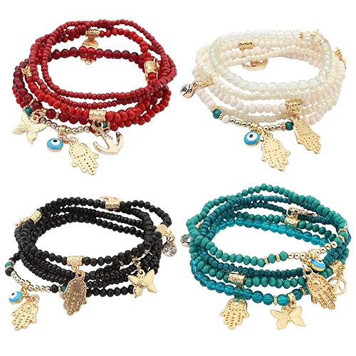 2016 Новинка Для женщин Хамса Фатима Ладонь бабочка подвеска Многослойные браслет