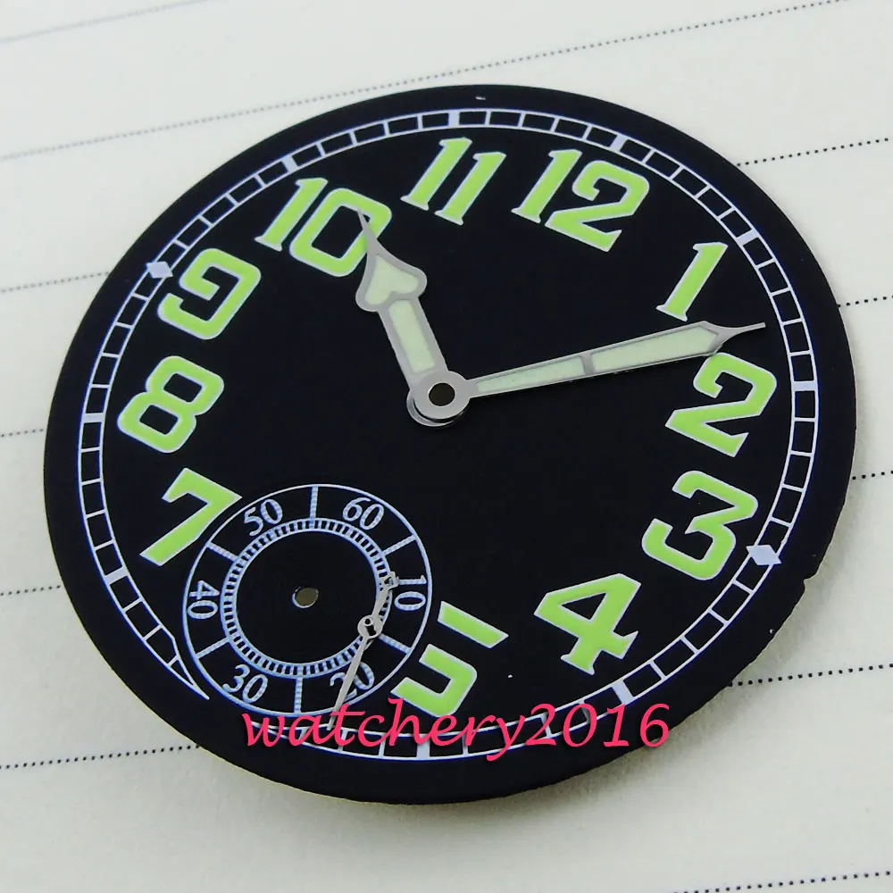35 мм черный циферблат зеленый светящийся номер стрелки часов подходят 6498