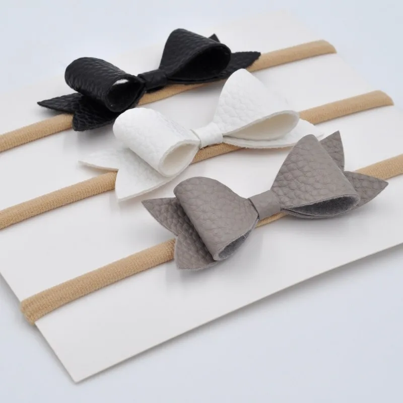 36pcs/lot 3inch Faux Leather Bow Headband Elastic Nylon Hair Band For Girls Baby Accessories | Детская одежда и обувь