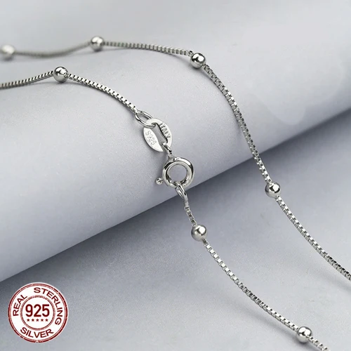 silver Настоящее чистое серебро 925 пробы цепочка с шариками ожерелья для женщин, 925 Стерлинговое серебро/золото женская цепочка Ожерелье - Окраска металла: silver