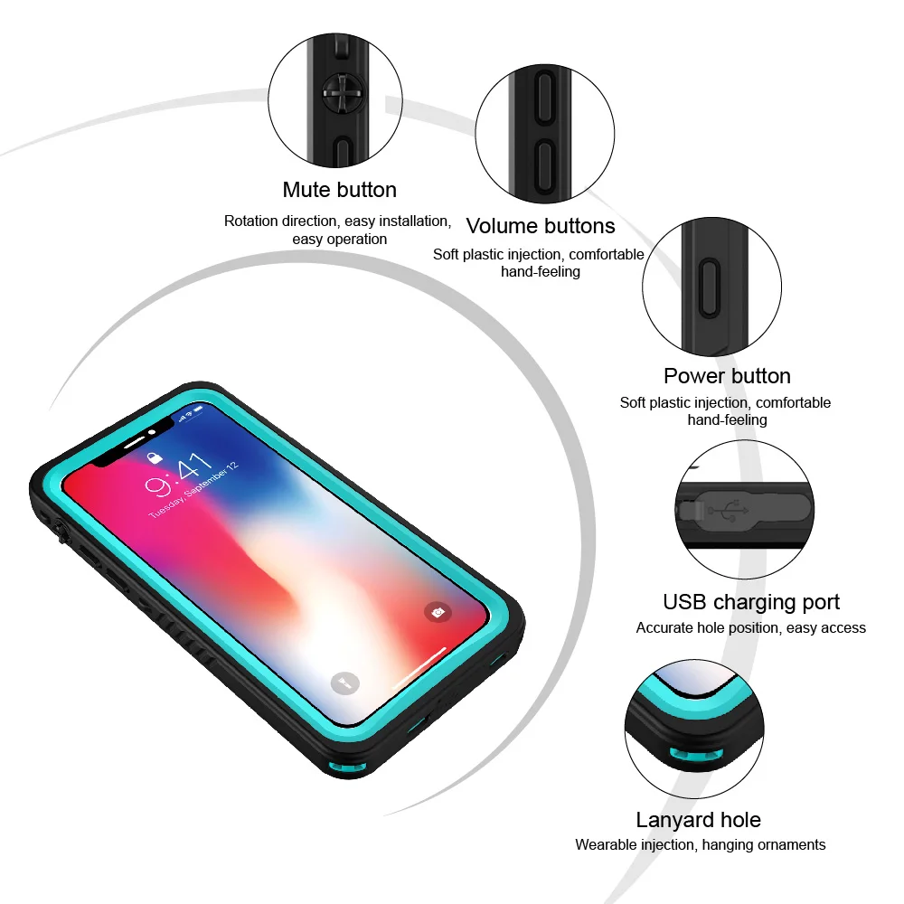 Водонепроницаемый Чехол IP68 для iPhone X ударопрочный грязеотталкивающий защитный