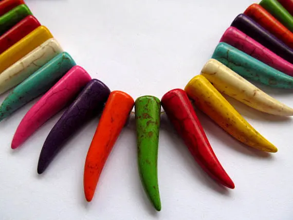 

batch turquoise gemstone sharp spikes horn chili multicolor assortment jewelry beads focal 10x40mm--5strands