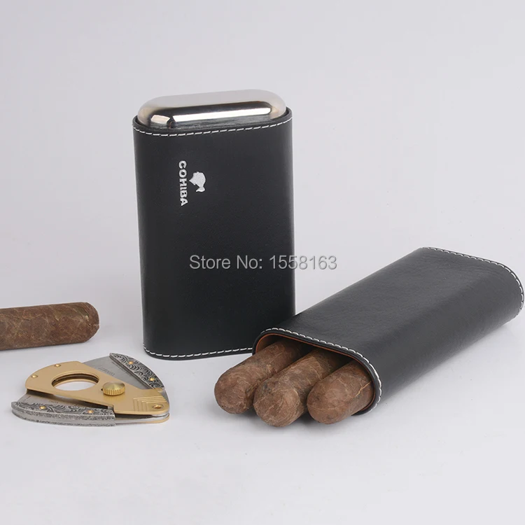 COHIBA кожаный 3 пальца с внутренней отделкой из кедра портсигар чехол с серебряным цветом Прошитые детали