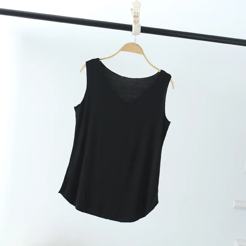 black LERFEY Women Summer Tank Sleeveless V Neck Tops Loose Singlets Vest Slim T Shirts Soild Color Girls Tees Camisetas Plus Size - Цвет: black