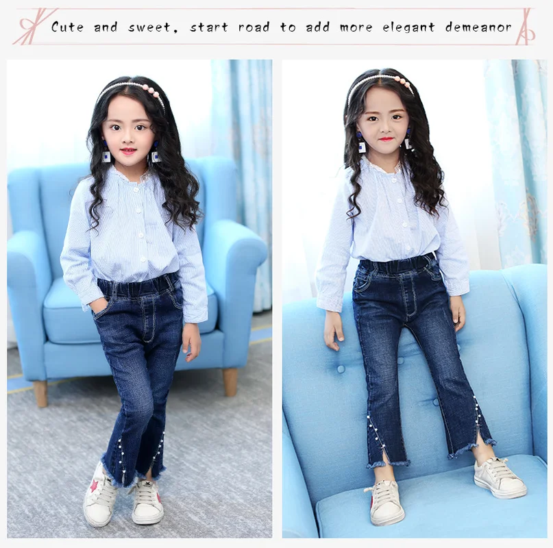 Детские джинсовые штаны рваные джинсы для девочек детские леггинсы с бисером