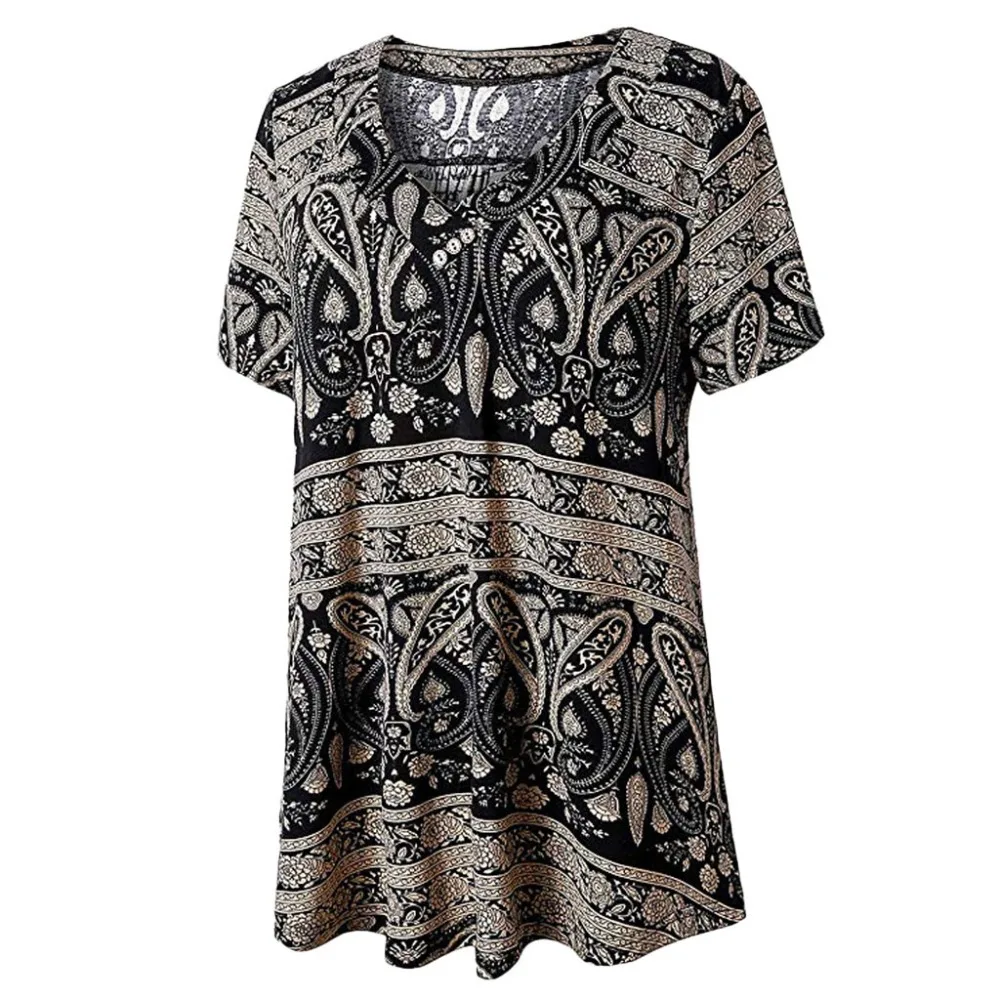 Fashion 2020 Summer Boho Floral Printed Loose Beach Party Shirt Women Casual V-Neck Button Short Sleeve T hot sale | Женская одежда