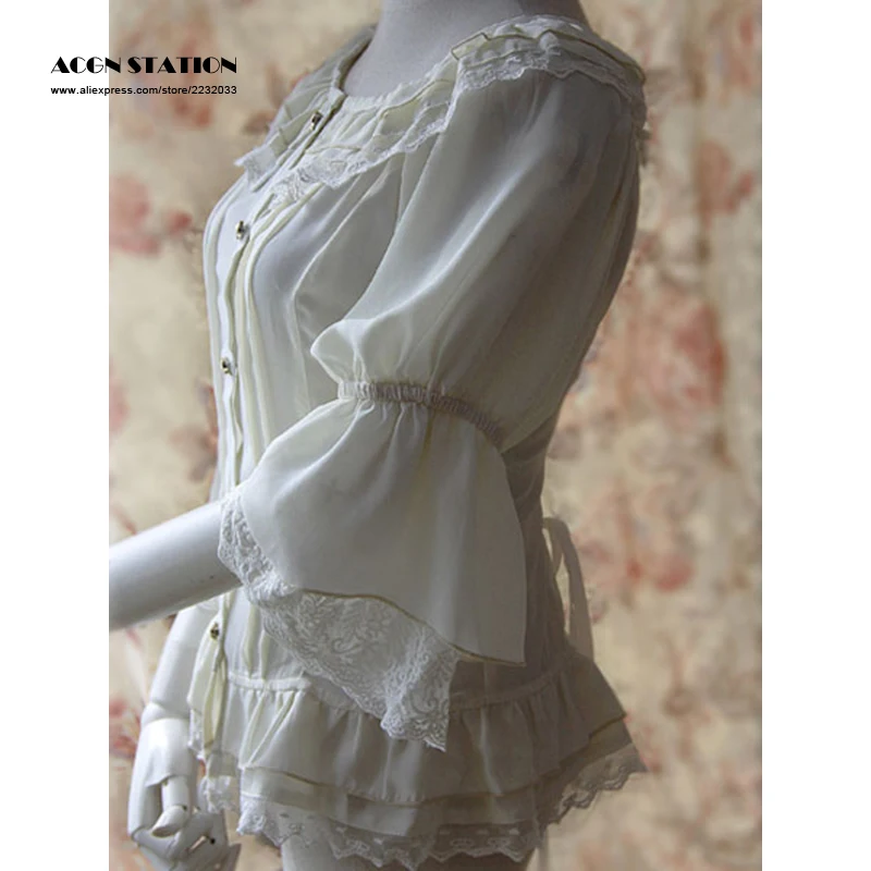 Бесплатная доставка белая шифоновая блузка в стиле &quotЛолита&quot бежевого цвета с